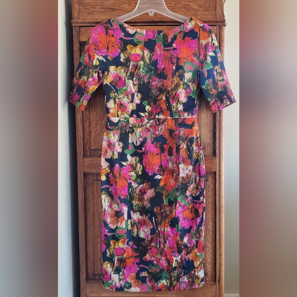 ERDEM MELANIE SCOOPBACK YSTAD FLORAL 3/4 SLEEVE PENCIL DRESS UK10/US6 NWOT